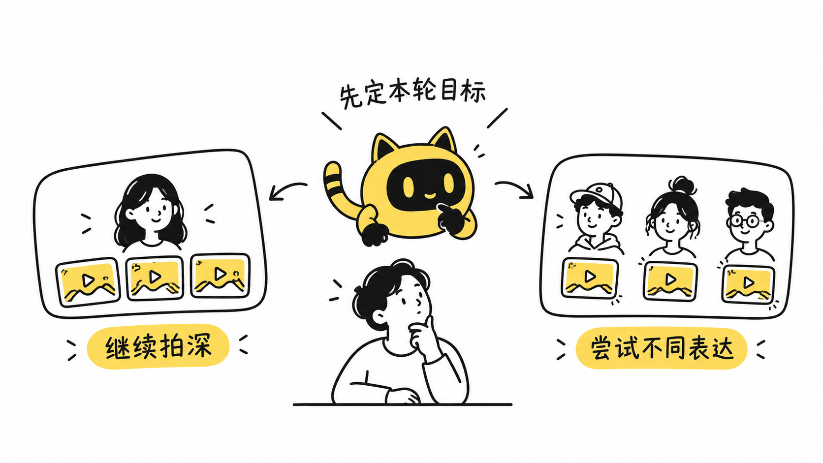先明确本轮目标，再比较一位达人深入拍摄与多位达人探索不同方向