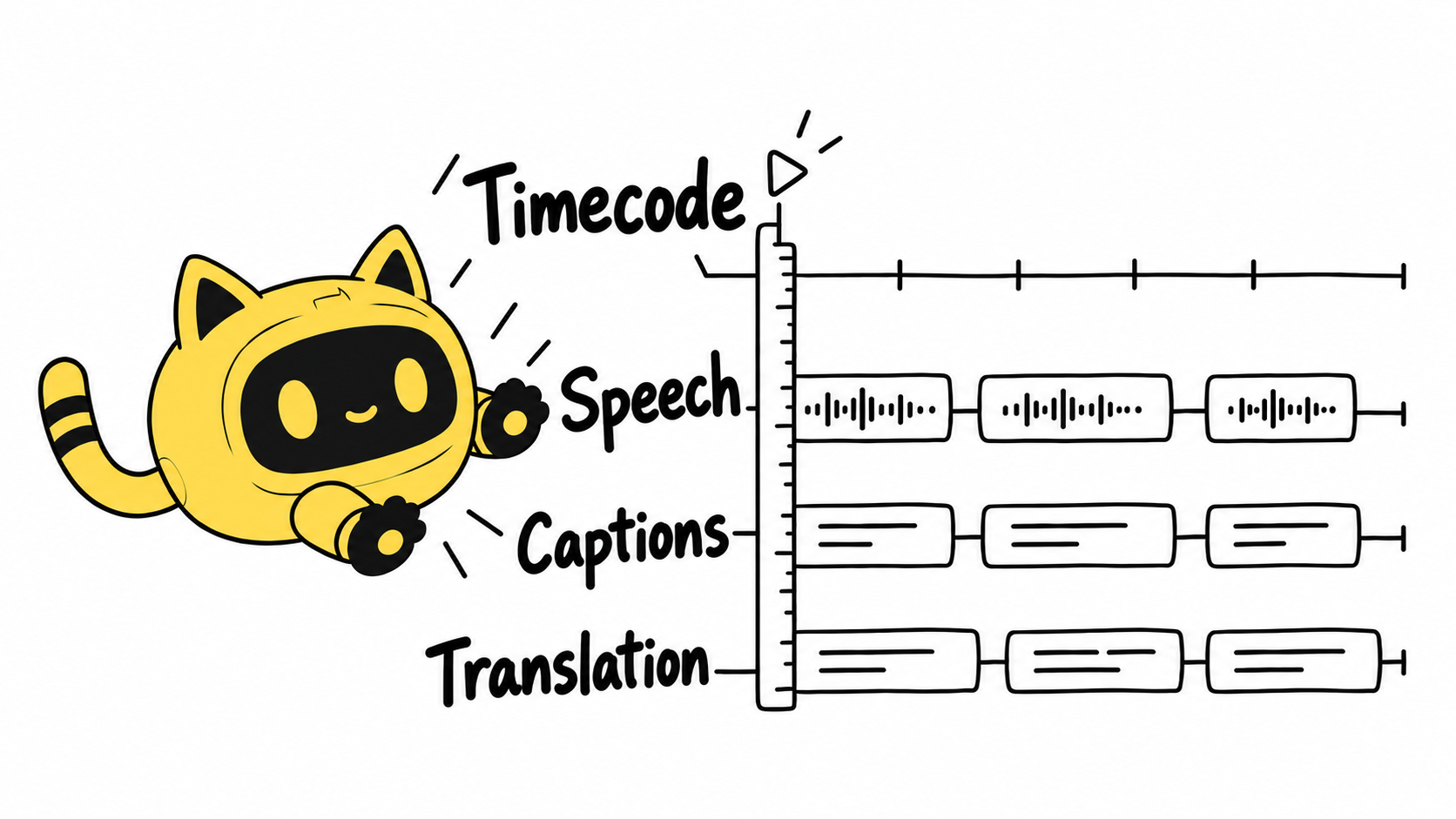 A robot aligns speech, captions and a review translation to the same timecode