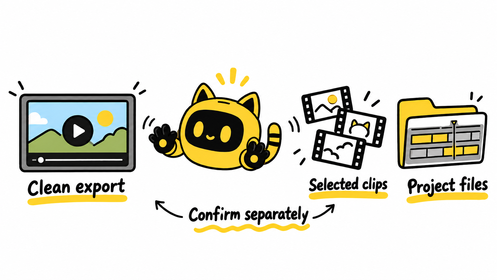 A clean export, selected clips and editable project files are separate deliverables to confirm.