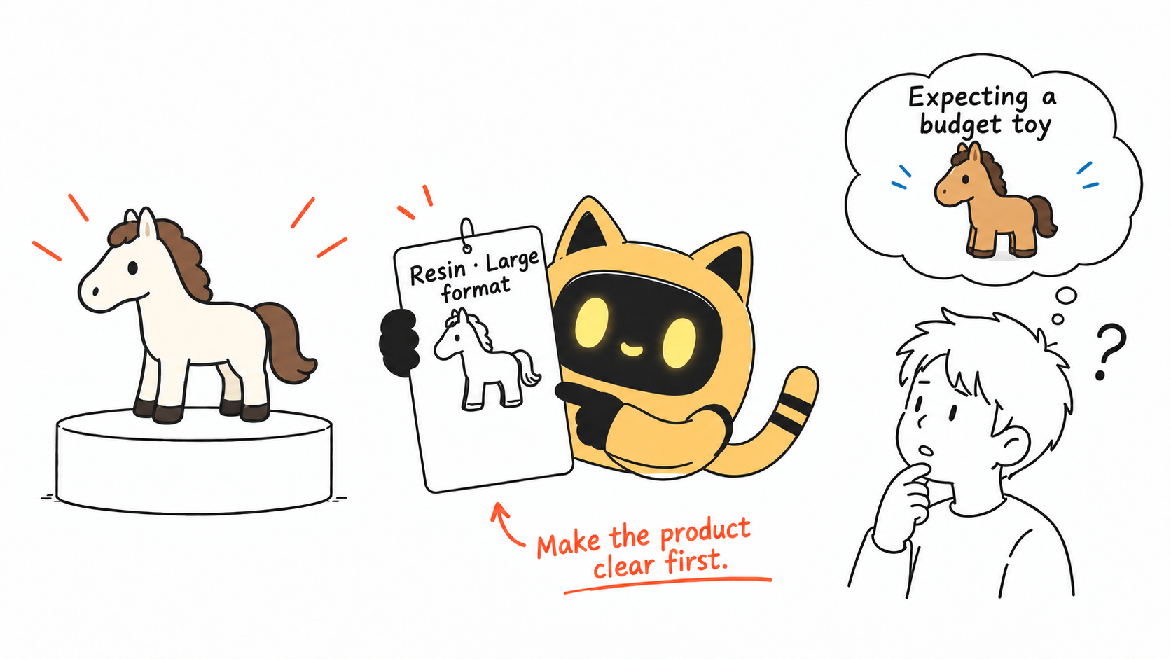 The OneCrew mascot presents a large resin collectible while a shopper expects a small budget toy.