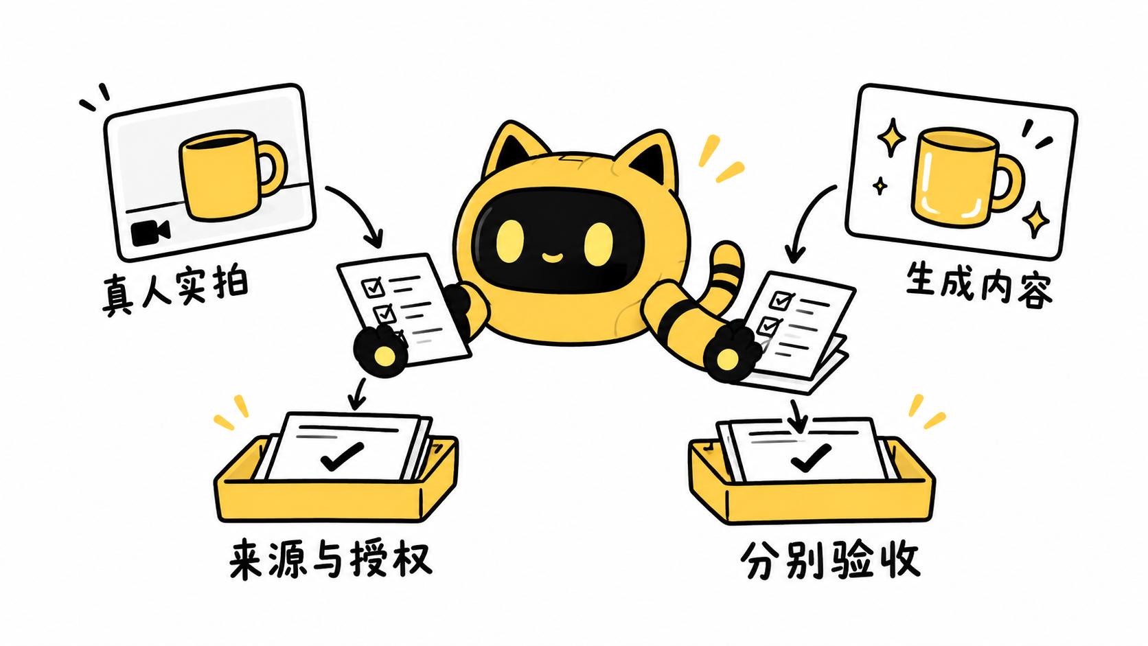 真人实拍与生成内容分别核对来源、授权和验收条件