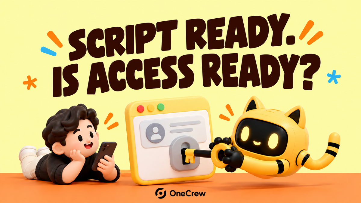 A yellow robot helps a creator check access for an app demonstration