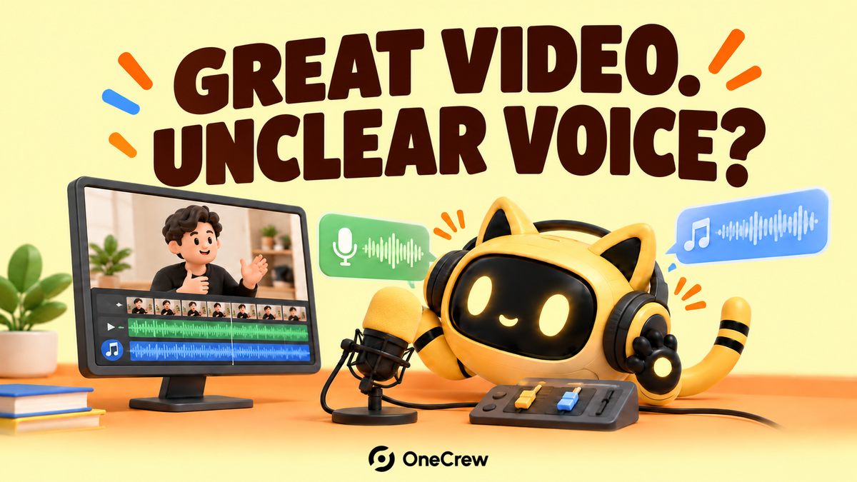 A robot listens to a video beside a microphone and mixing controls