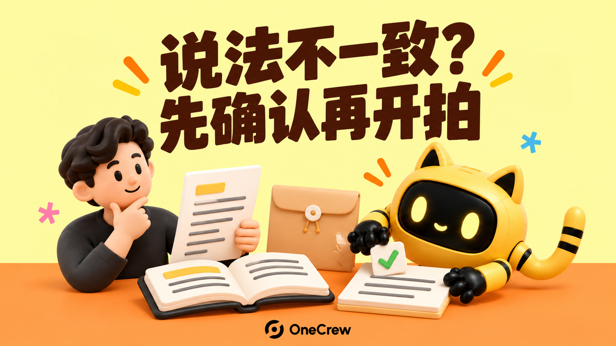 创作者与黄色机器人核对招募说明、手册、邮件和最终确认稿