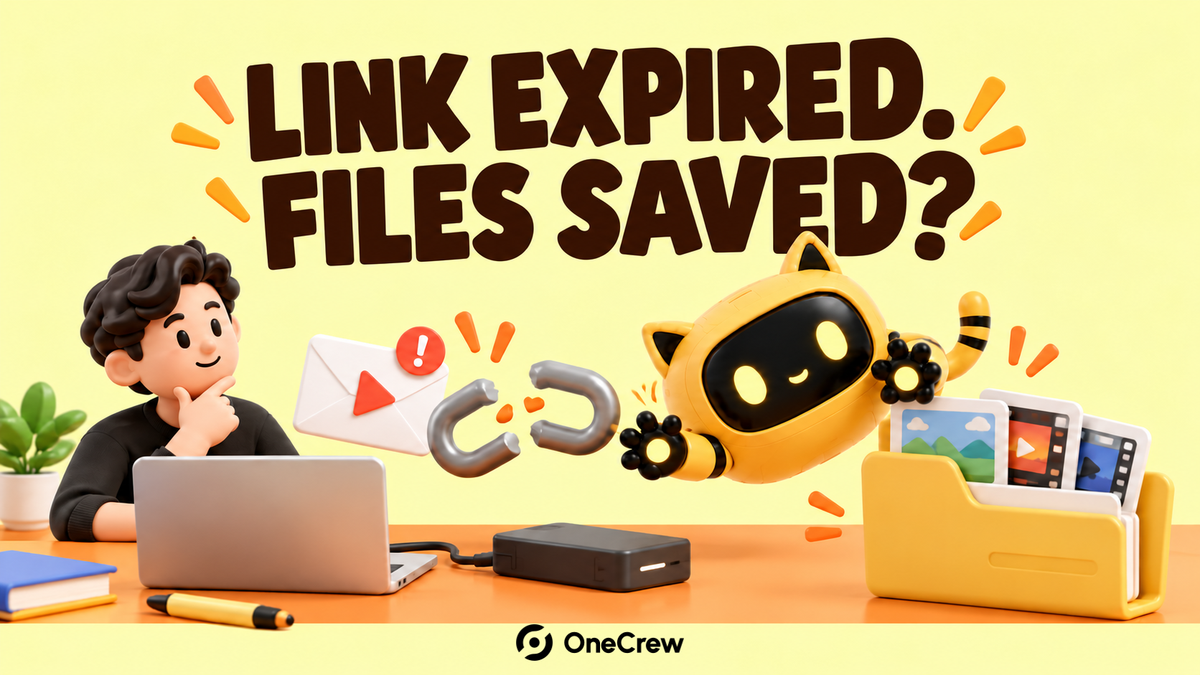 A robot checks archived video files beside a broken delivery-link symbol