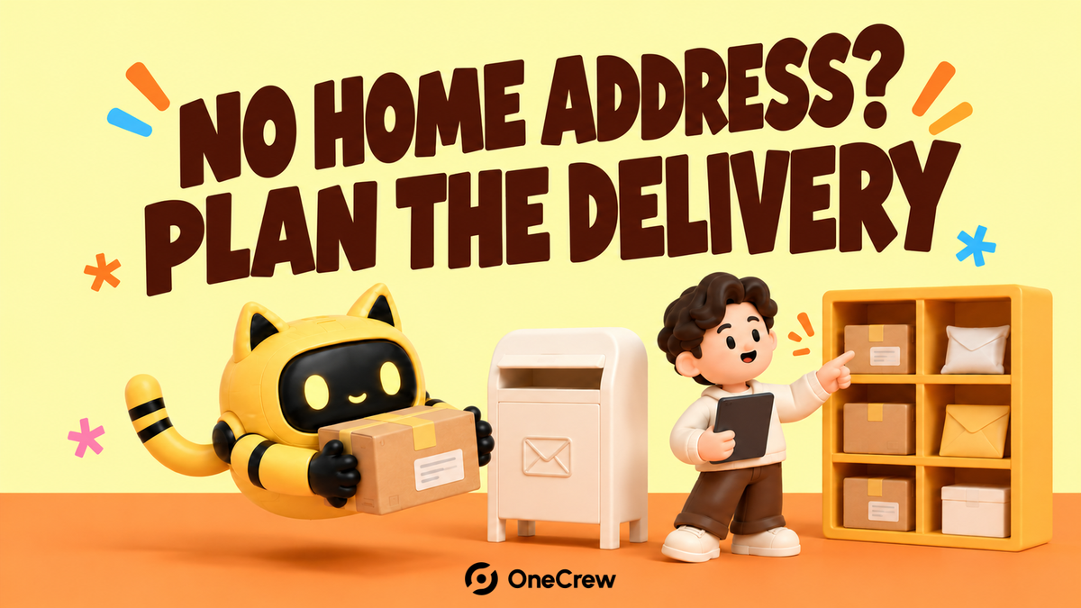 A yellow robot checks a sample parcel beside alternative receiving options