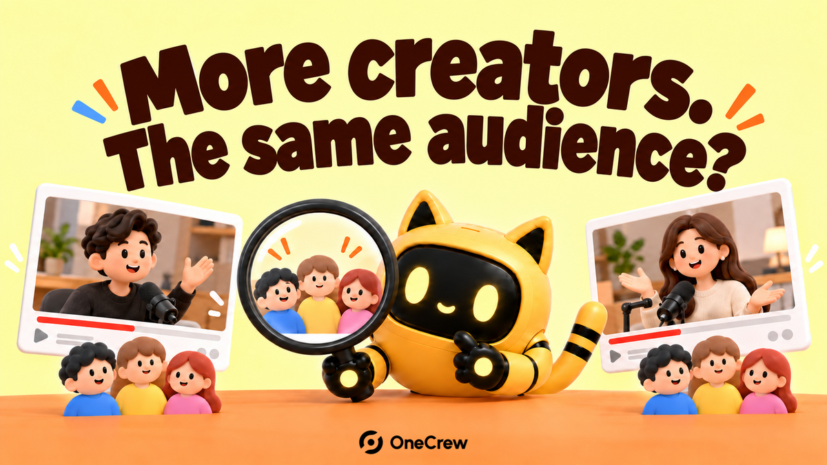 A robot compares audiences between two creator video screens