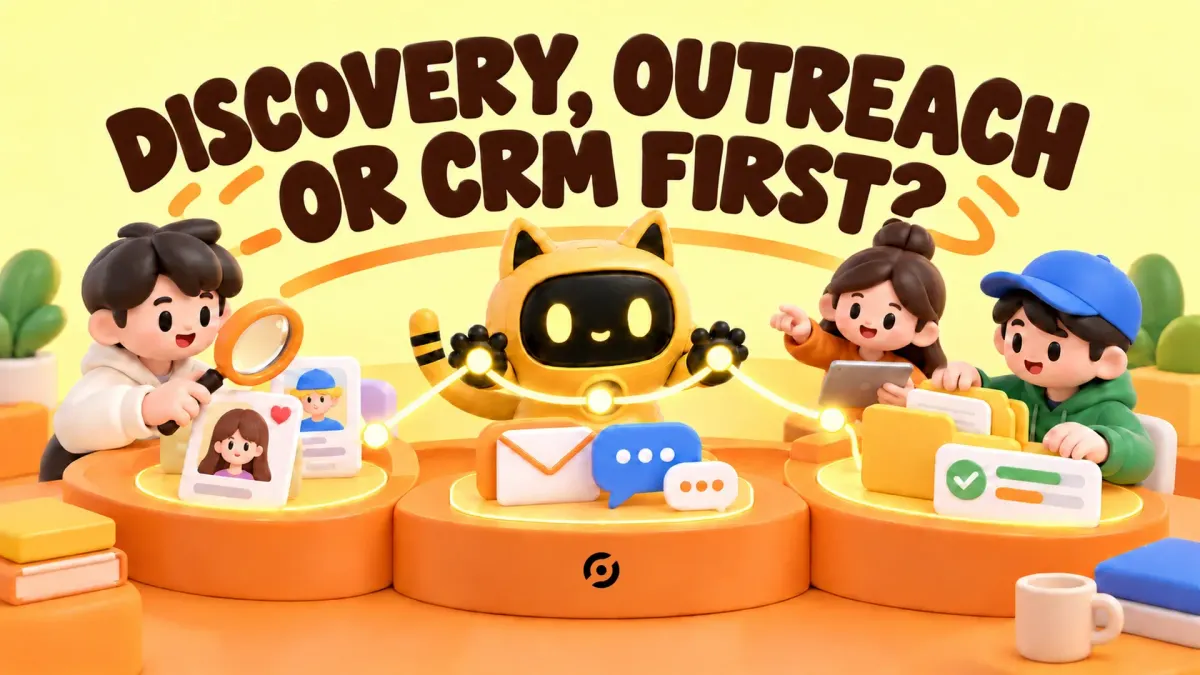 A team and the OneCrew robot work across discovery, outreach, and creator management stations.
