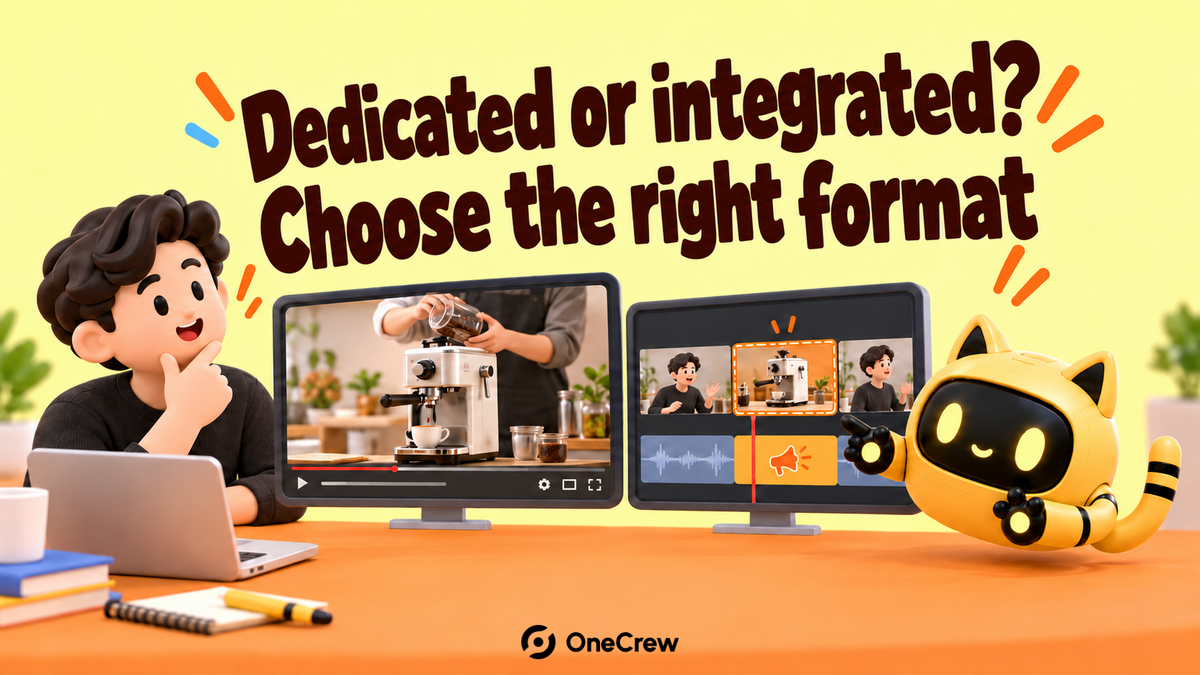 A creator and robot compare a full product video with a sponsored segment
