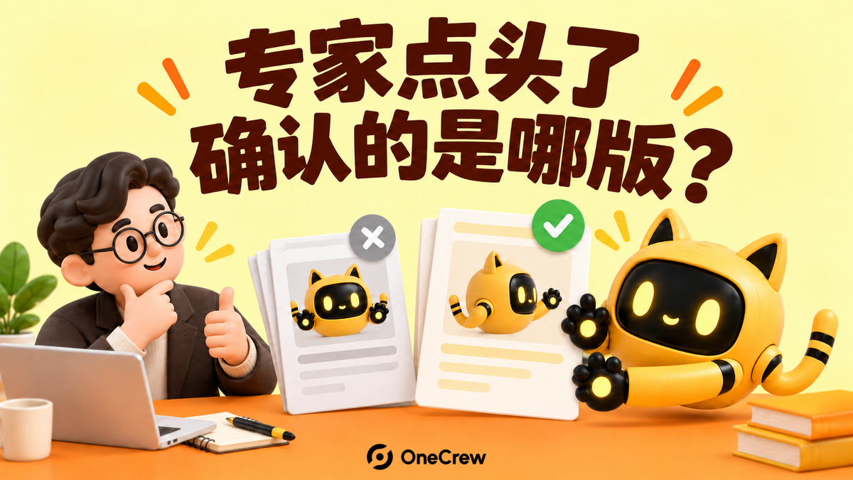 专家和黄色机器人对照两份报告版面，标题为“专家点头了，确认的是哪版？”