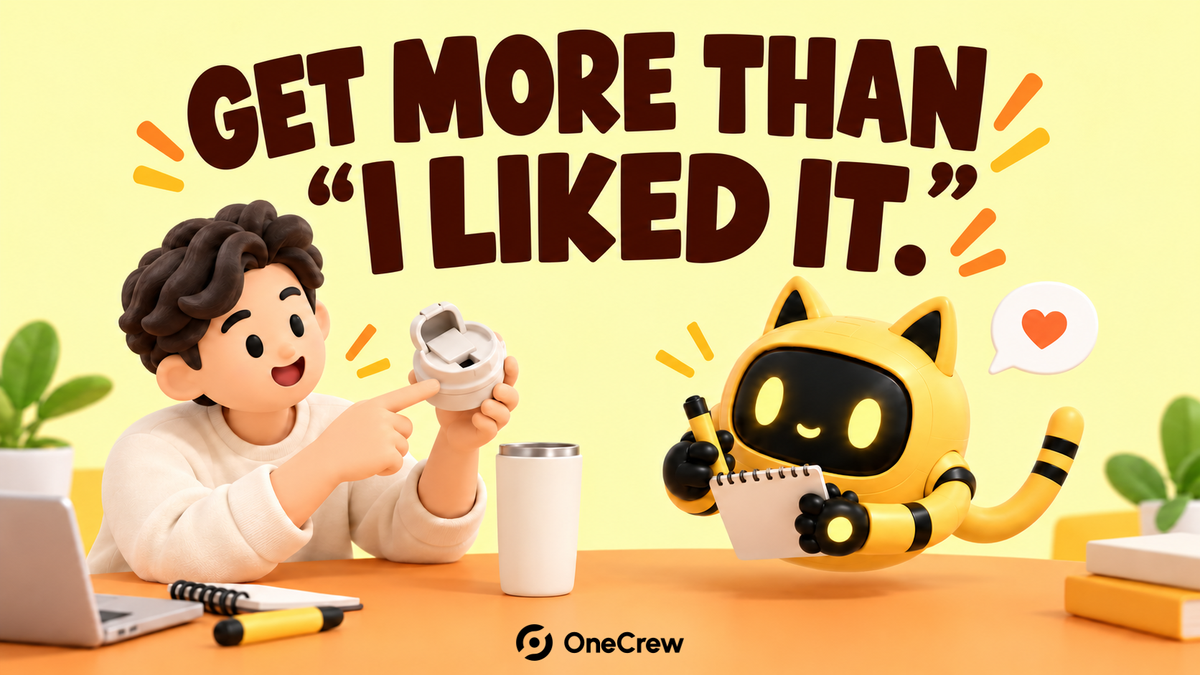 A creator demonstrates a cup lid while the yellow robot takes notes under “Get more than I liked it.”