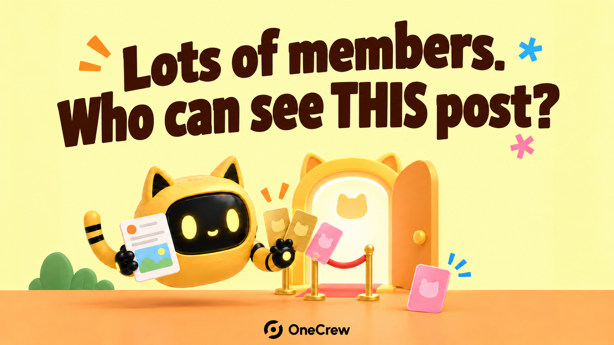 A robot checks a sponsored post and membership passes, asking who can access this post.