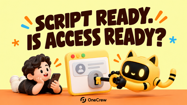 A yellow robot helps a creator check access for an app demonstration