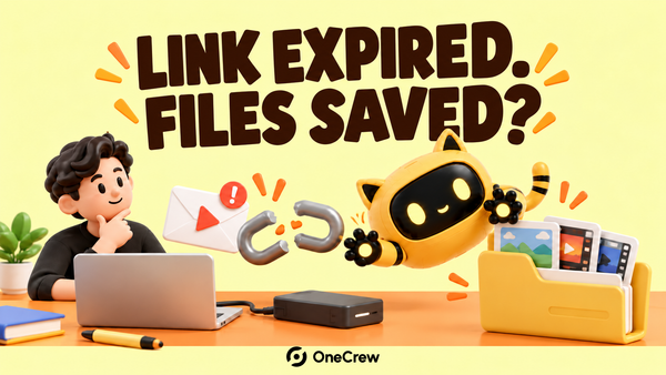 A robot checks archived video files beside a broken delivery-link symbol
