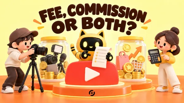 A creator team and the OneCrew robot compare production fees and affiliate commission for a YouTube partnership.