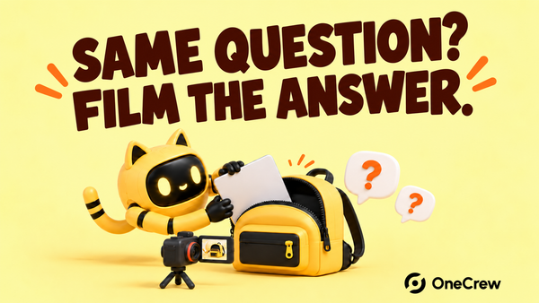 A robot demonstrates fitting a laptop into a backpack beneath “SAME QUESTION? FILM THE ANSWER.”