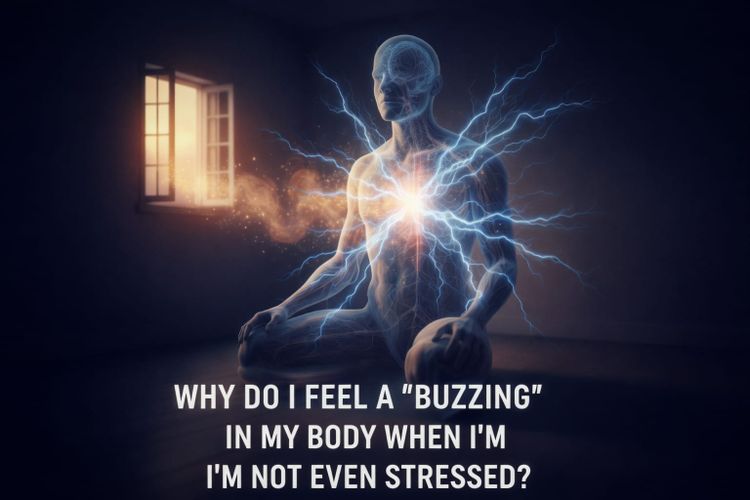 Illustration of a meditating person with glowing energy from chest and head, symbolising nervous system activity in calm moments.