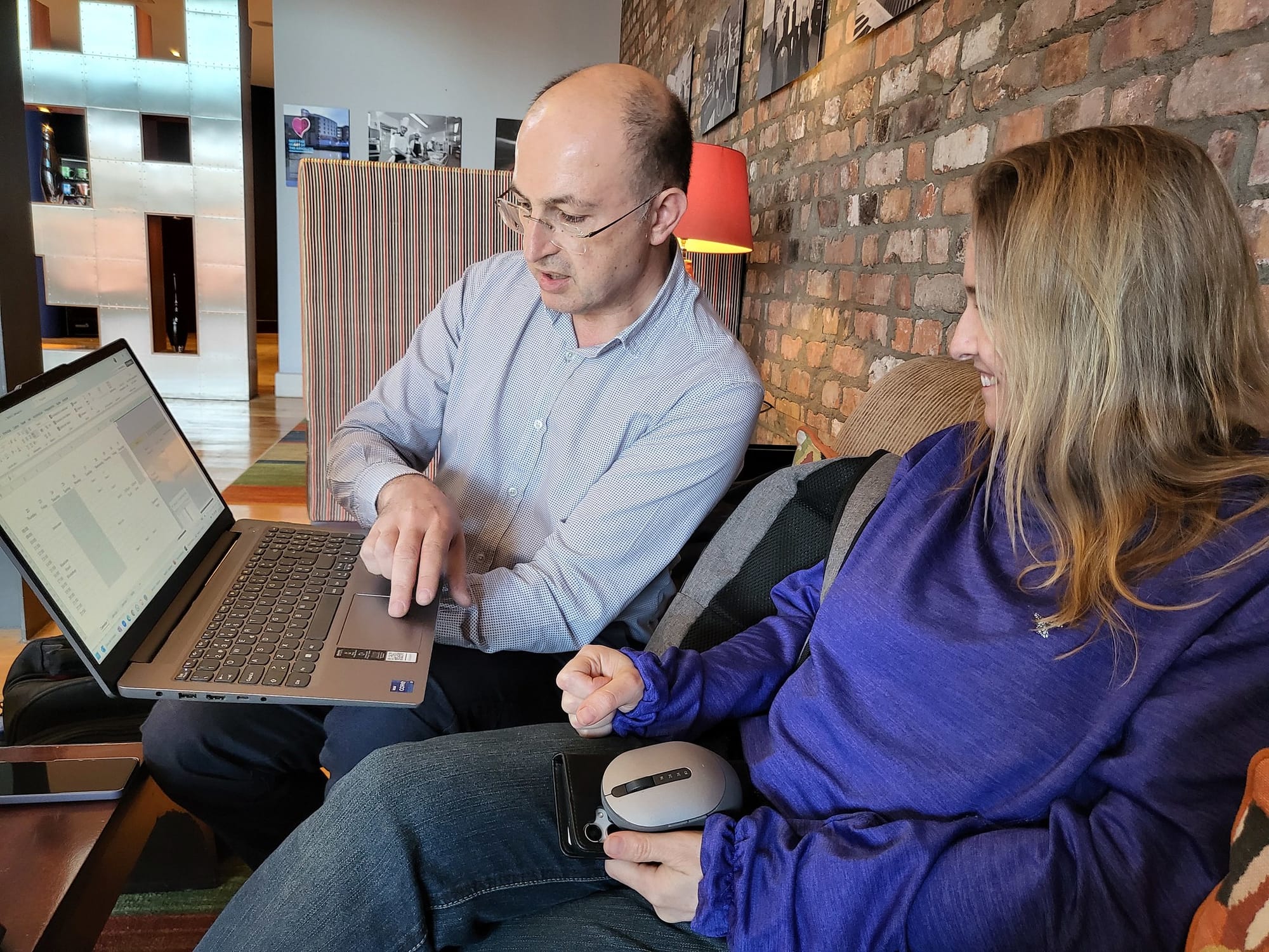Filipe and Frances reviewing material