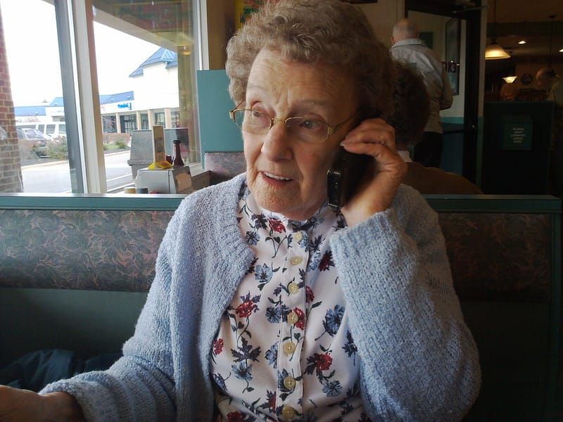 Evelyn Goldbach with Nokia Communicator