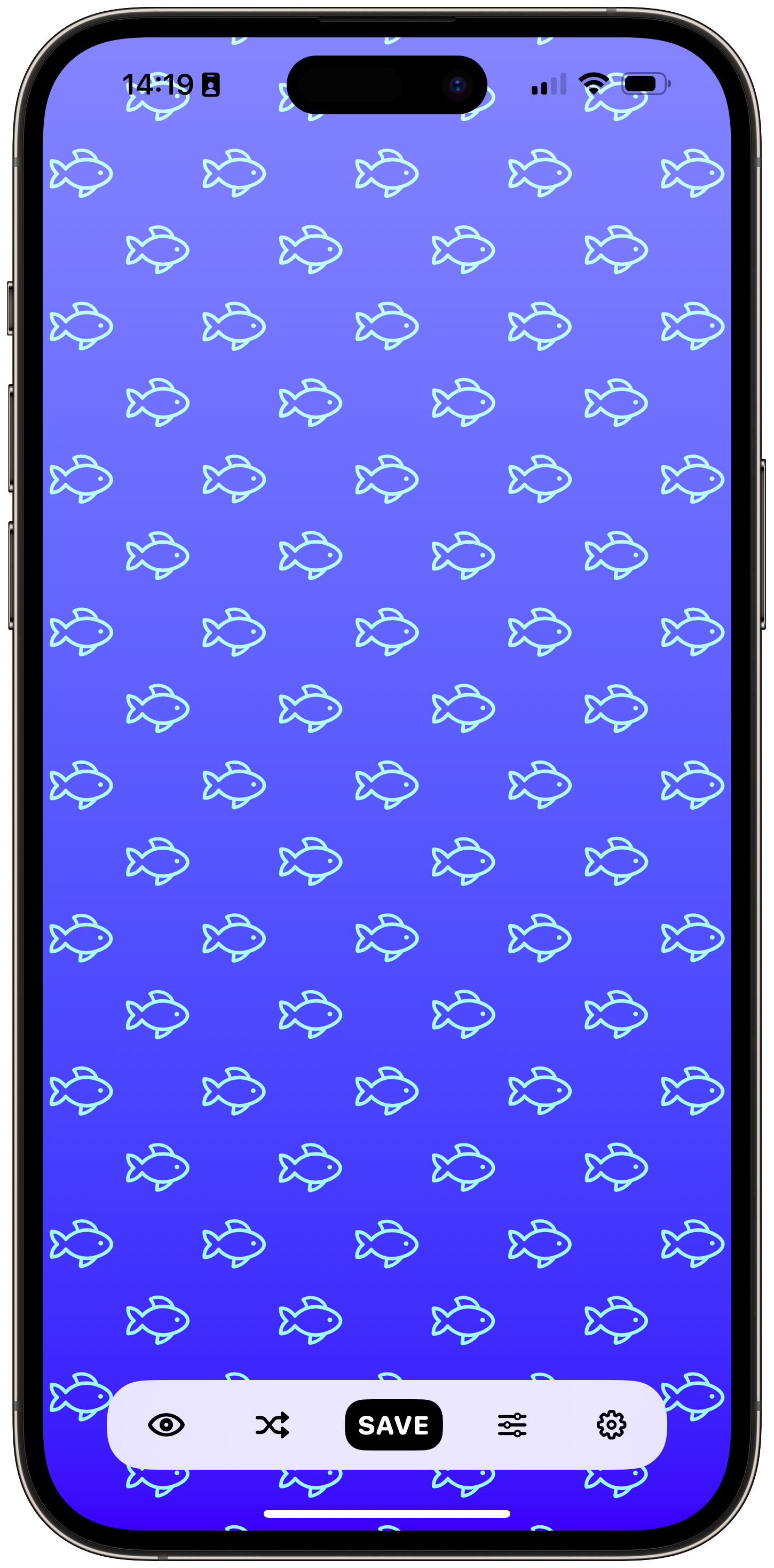 A screenshot of Freckle’s UI showing a blue wallpaper with many small fish icons