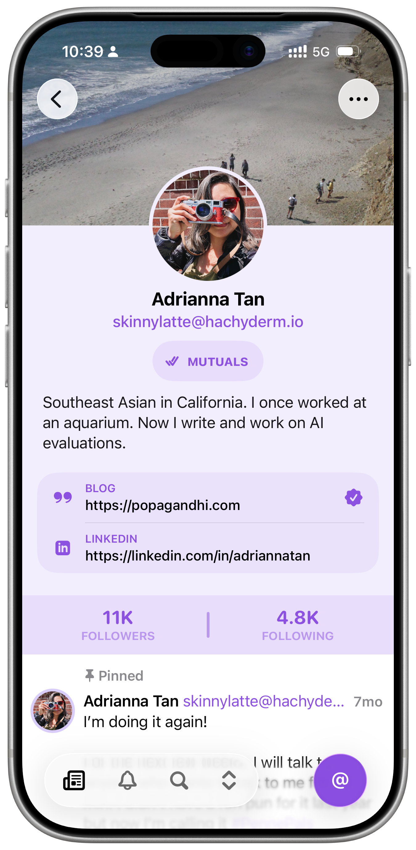 Indigo’s profile view