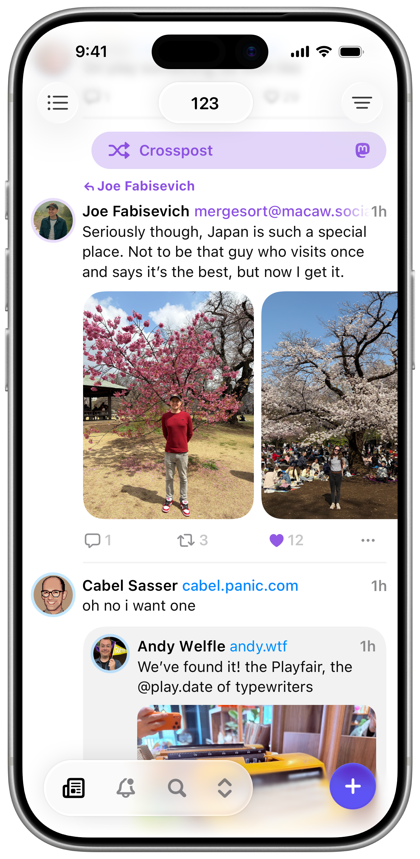 Indigo’s Timeline featuring a cross-post