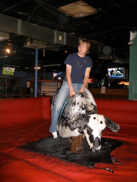 Ernie Piper celebrated his 21st birthday in 2008 with a ride on the Gaslight's mechanical bull. He says he was "flung off pretty much immediately, but there was no line because the bar was empty because it was like 5 p.m., so I just did it again. I probably rode the bull a dozen times that night." (Courtesy Fiona Worcester)