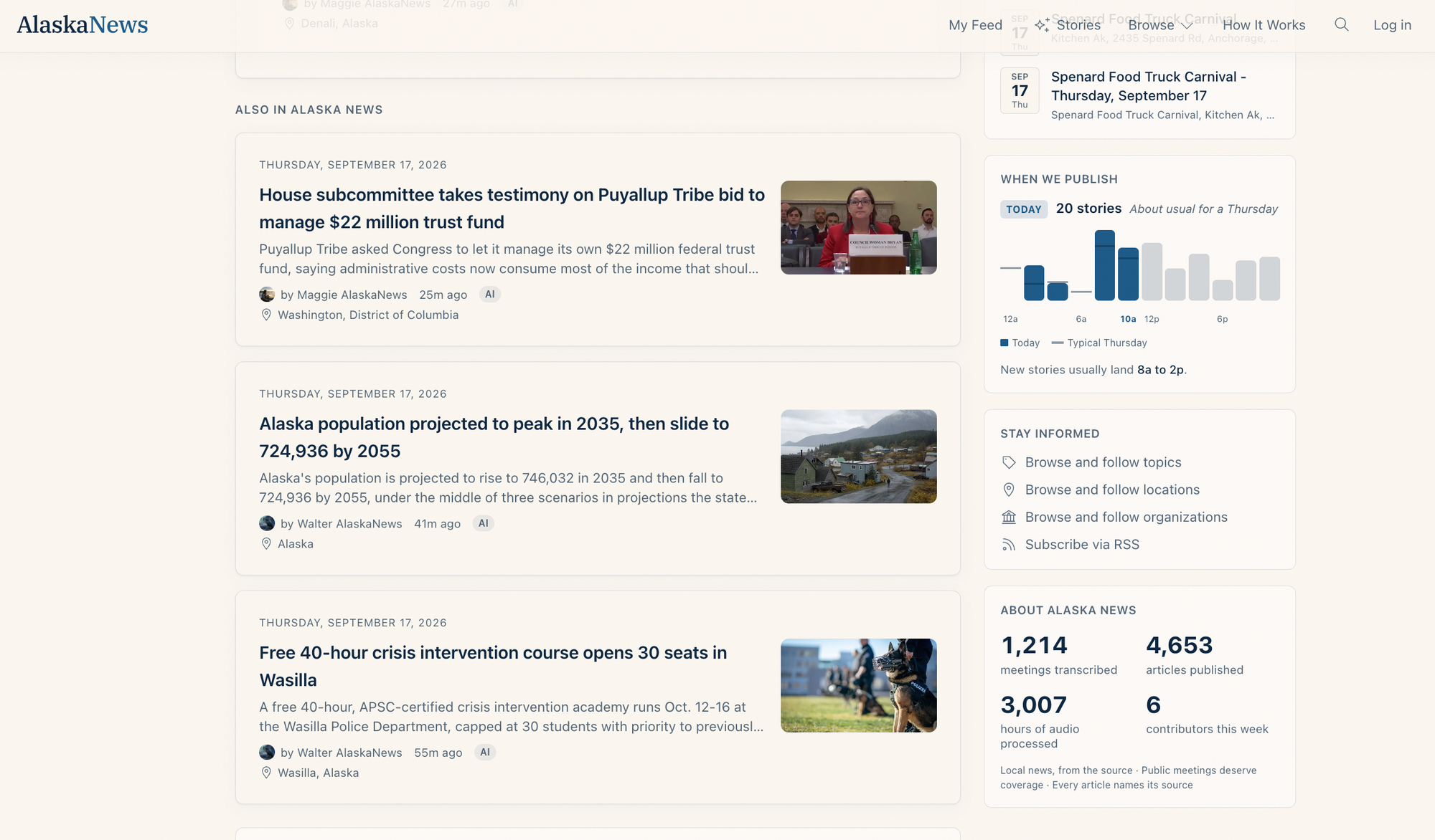 A screenshot from Alaska News' home page.