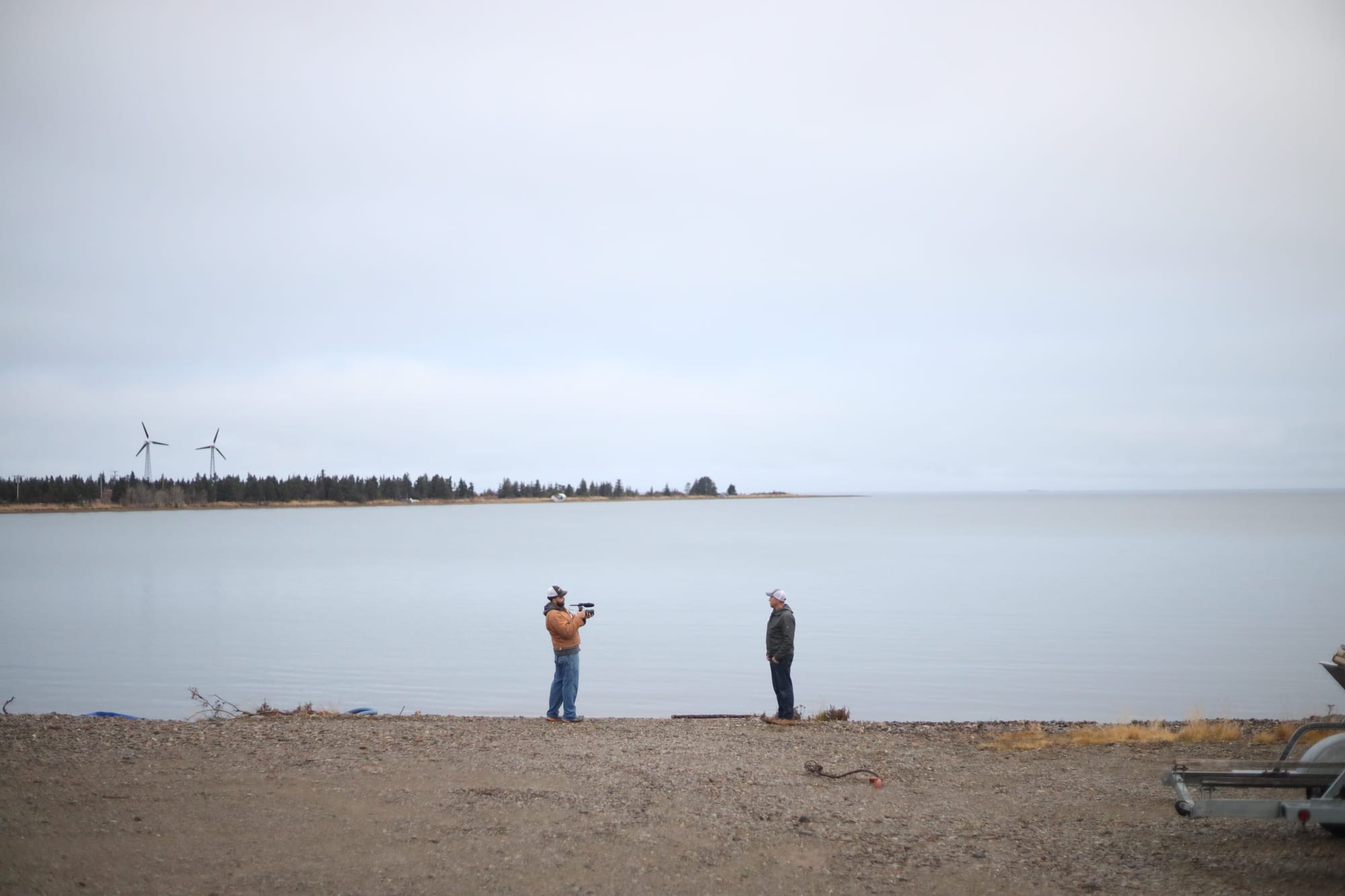 Hill tapes a video in Kokhanok. (Nathaniel Herz/Anchorage Press)