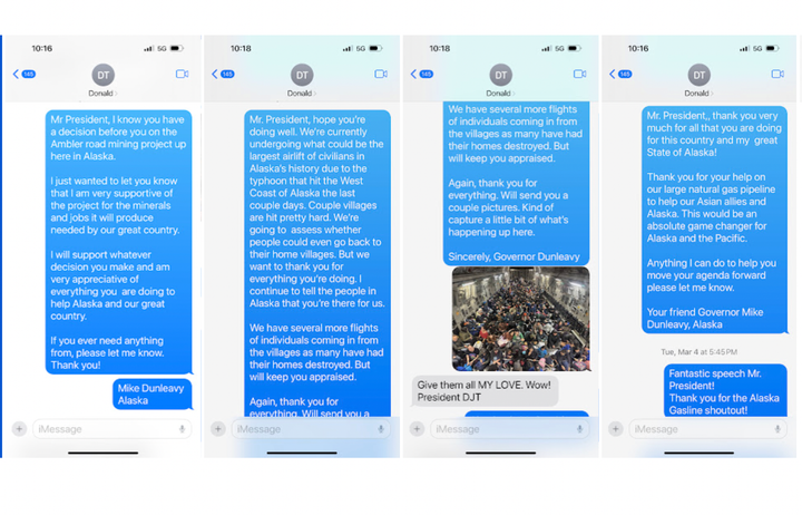 Alaska’s governor said he texts Trump. I asked for copies.