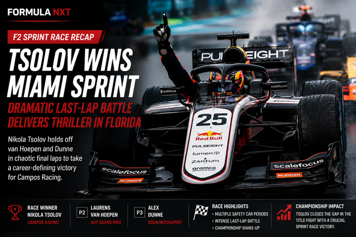 Nikola Tsolov Survives Late-Race Chaos to Win Miami F2 Sprint Race