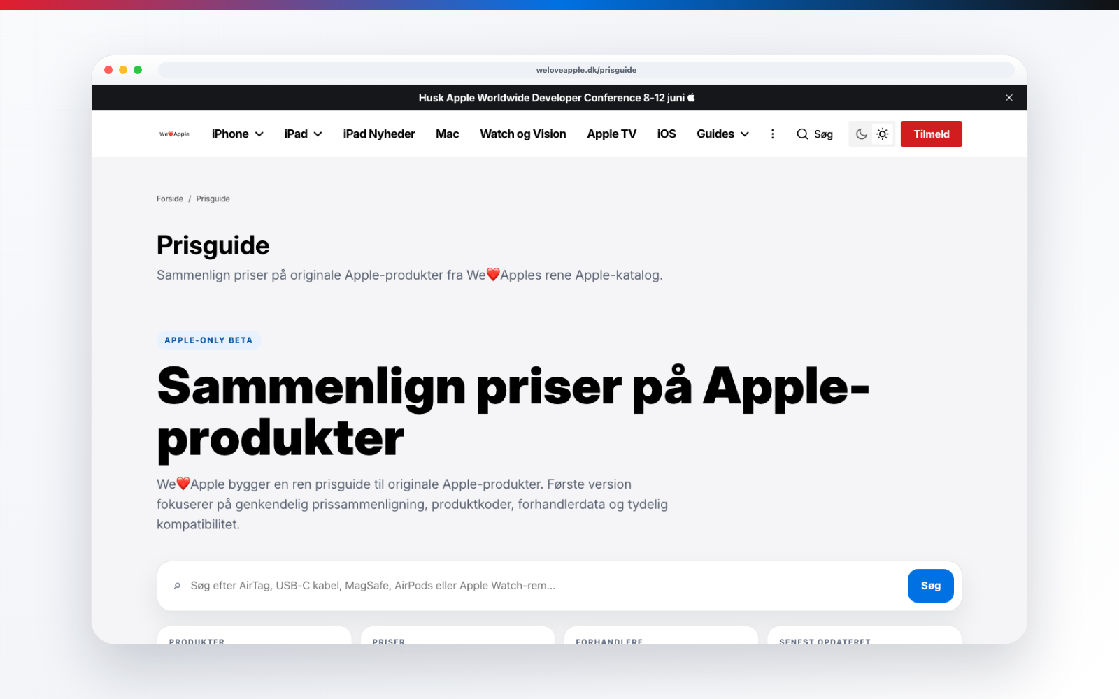 We❤️Apple Prisguide vist på desktop