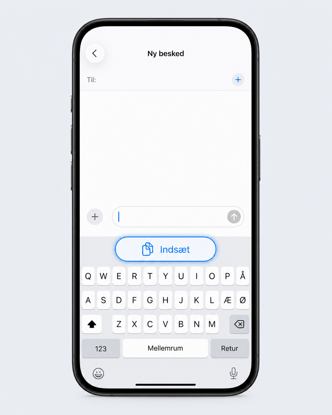 Illustration af indsæt-genvejen over iPhone-tastaturet i iOS 27