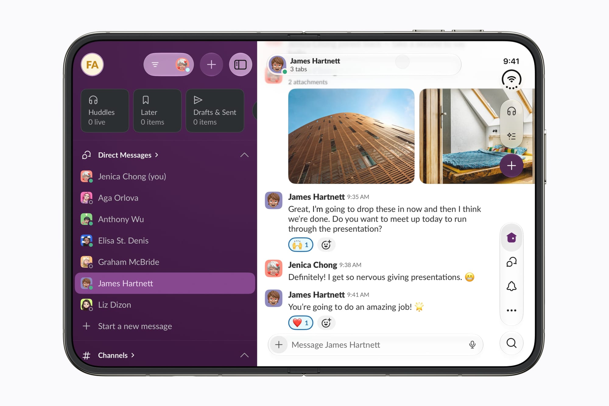 Slack på iPhone Duos udfoldede skærm