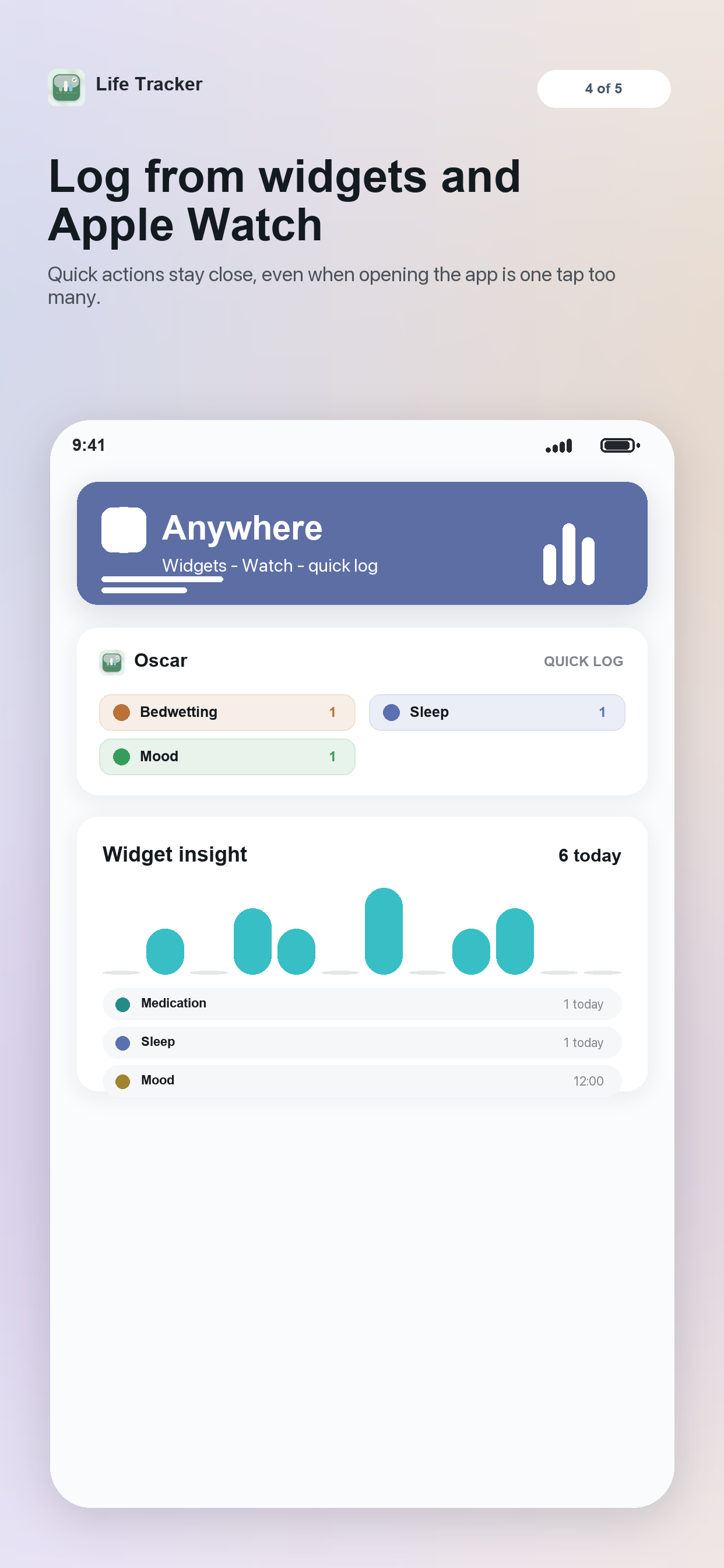 Log fra widgets og Apple Watch på Apple Watch