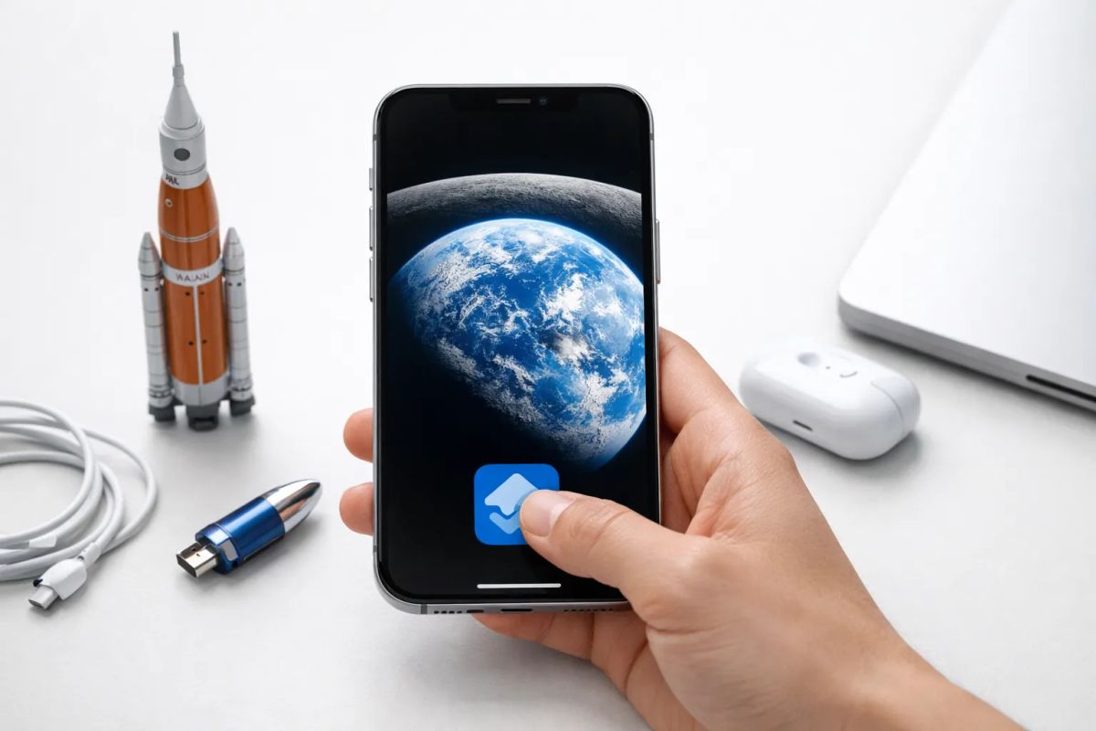 Sådan henter du NASA Artemis II Earth-wallpaper på iPhone med en Genvej Post feature image