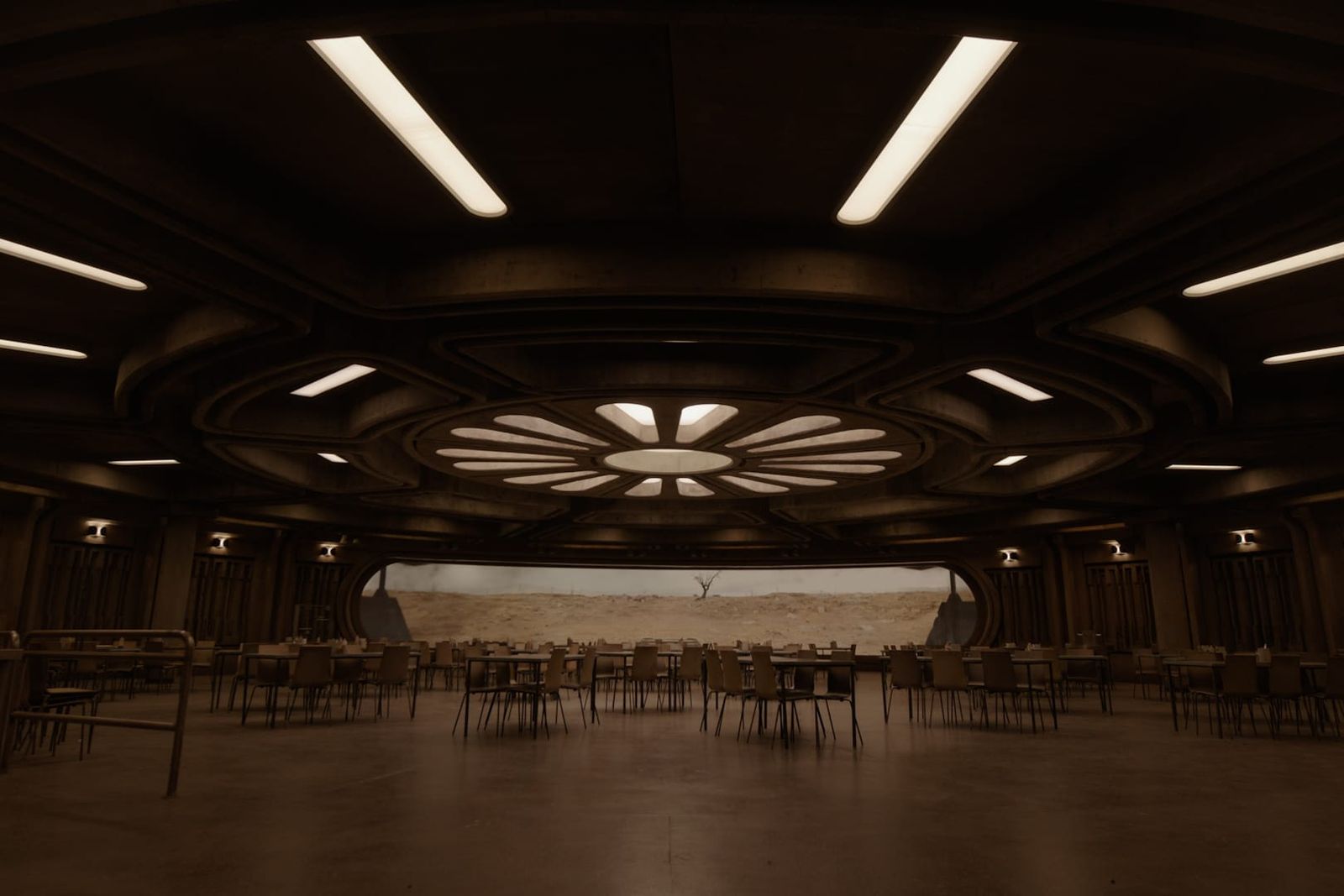Den tomme kantine i den underjordiske verden fra Apple TV-serien Silo