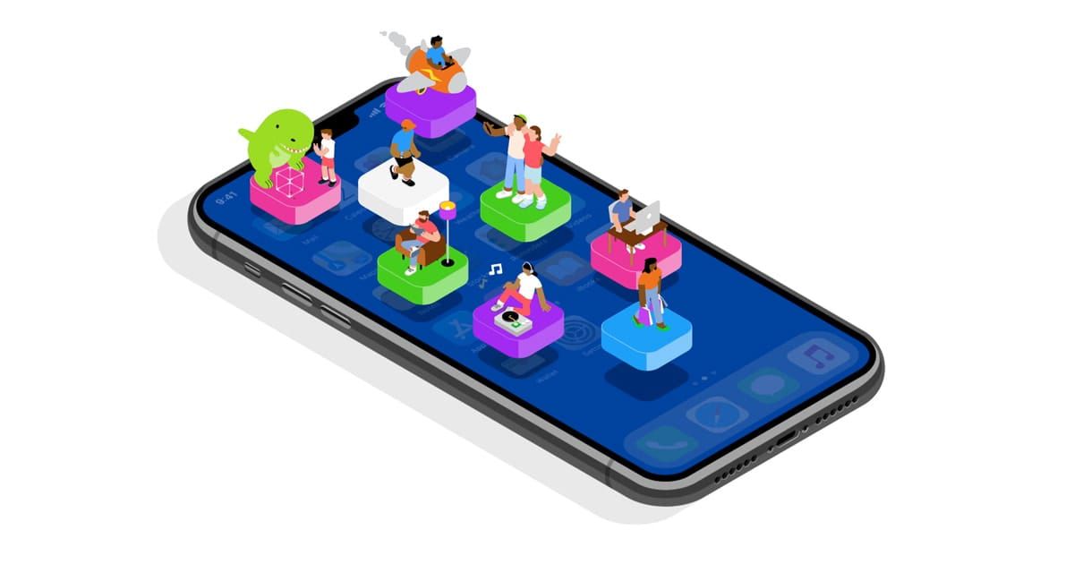 iPhone med App Store vist blandt farverige app-symboler