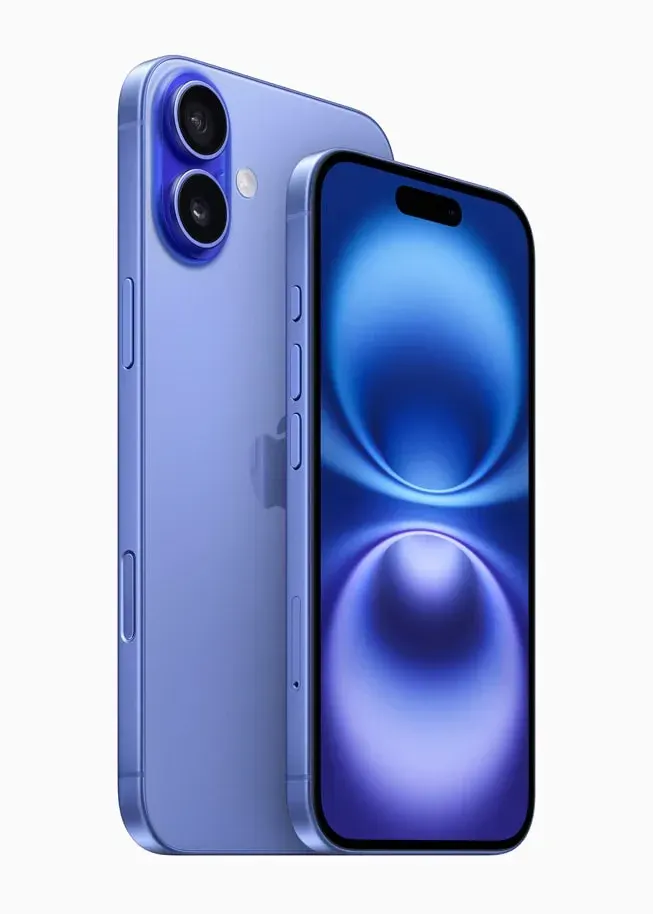 Apple iPhone 16 og iPhone 16 Plus i blå finish; officielt produktfoto til illustration af historien om iPhone-sikkerhed