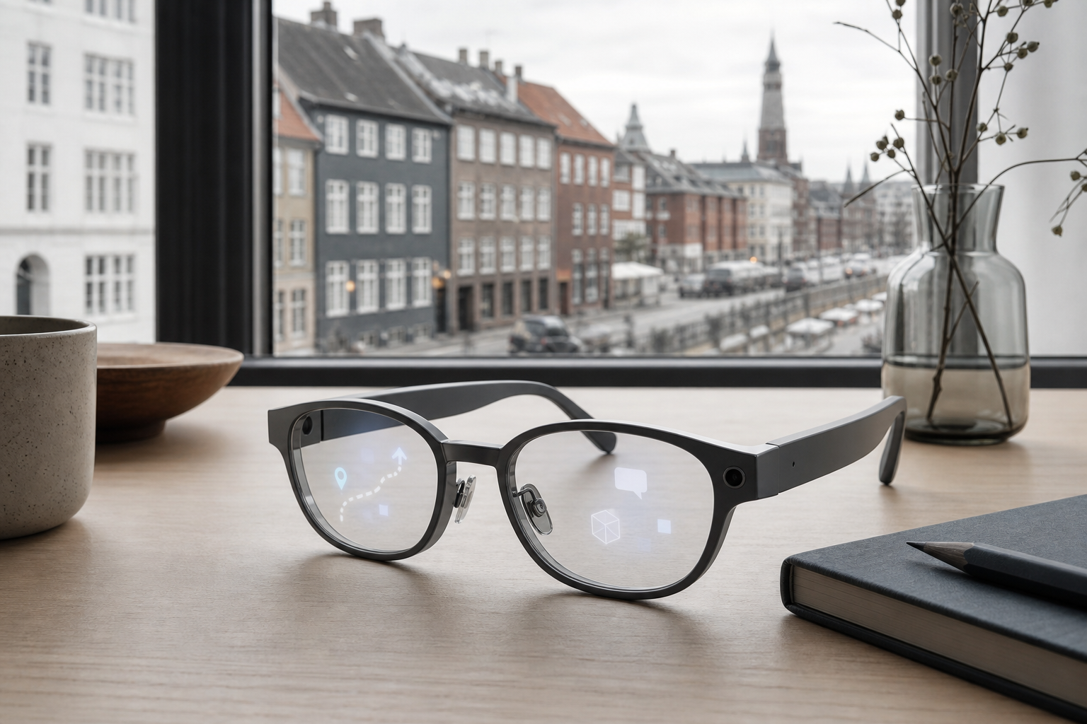 Konceptillustration af diskrete smartbriller, der arbejder sammen med en personlig AI-agent