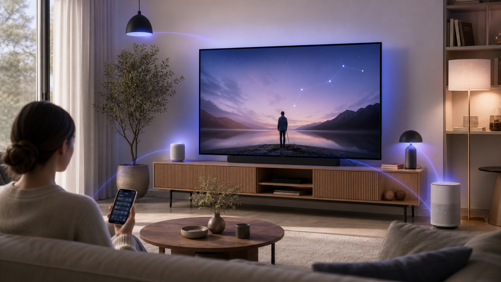 Redaktionel illustration af Apple Intelligence i et moderne smart home