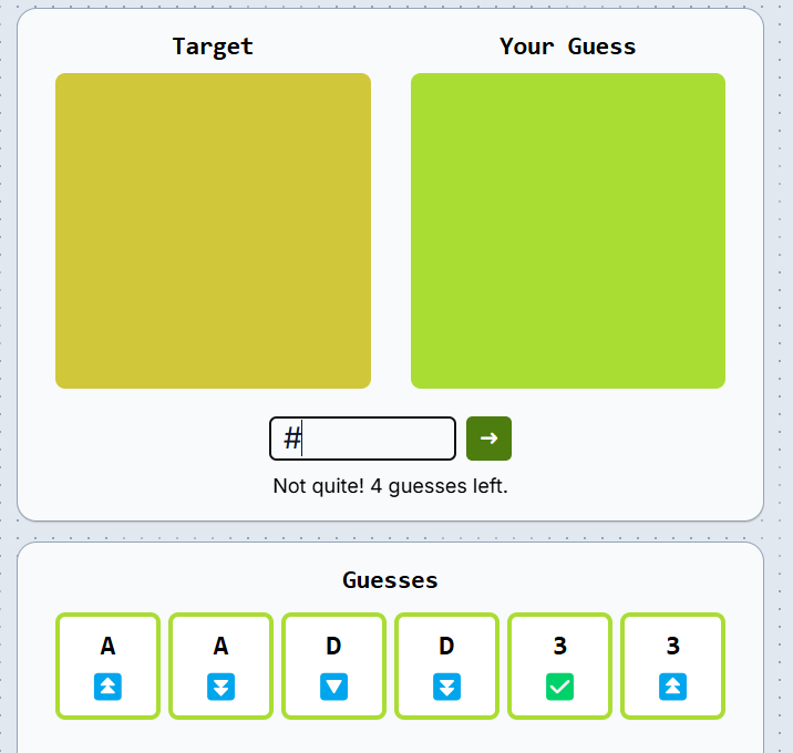 Screenshot of hexcodle gameplay