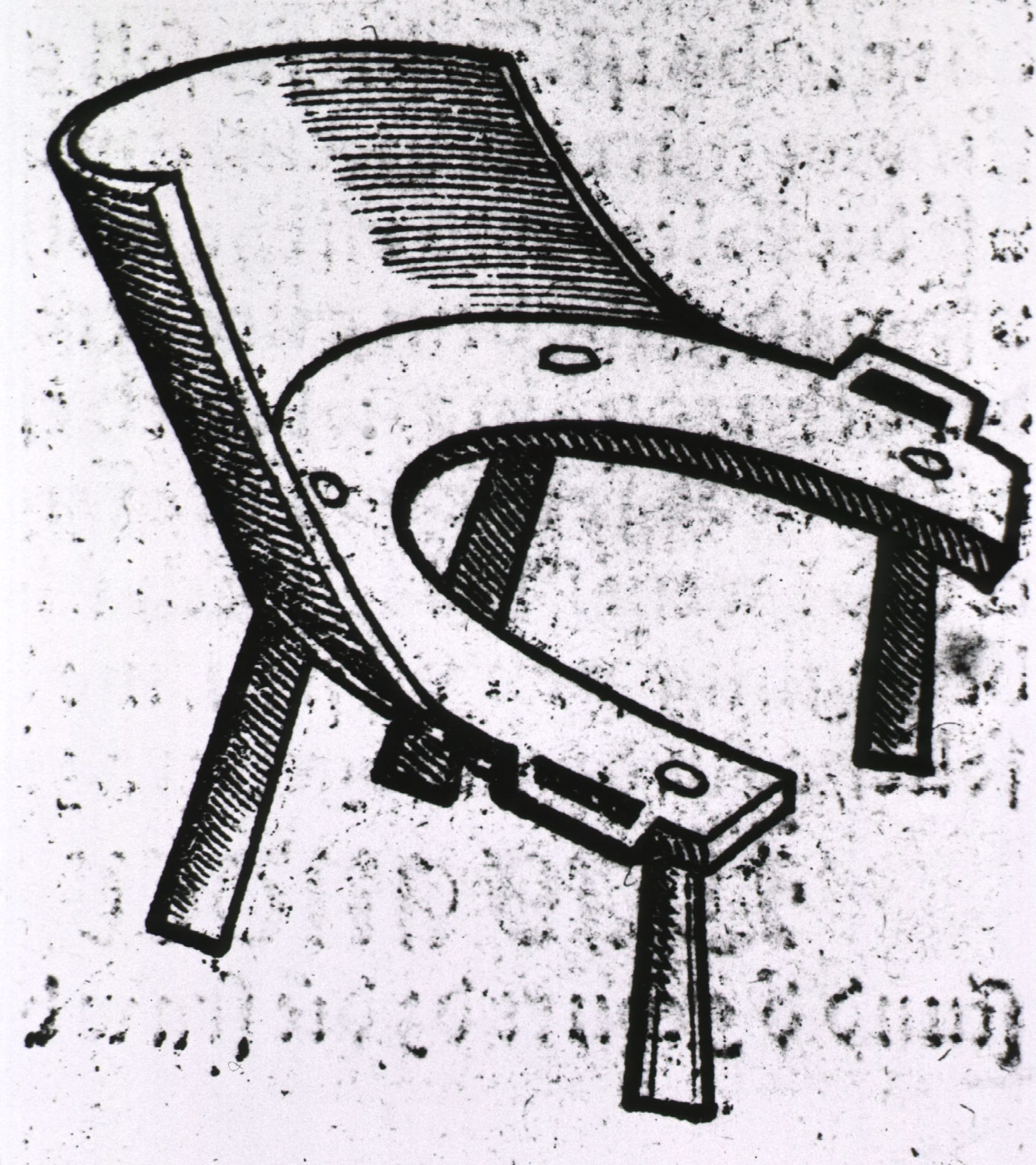 Illustration of a birthing chair: a horseshoe-shaped seat with a curved backrest
