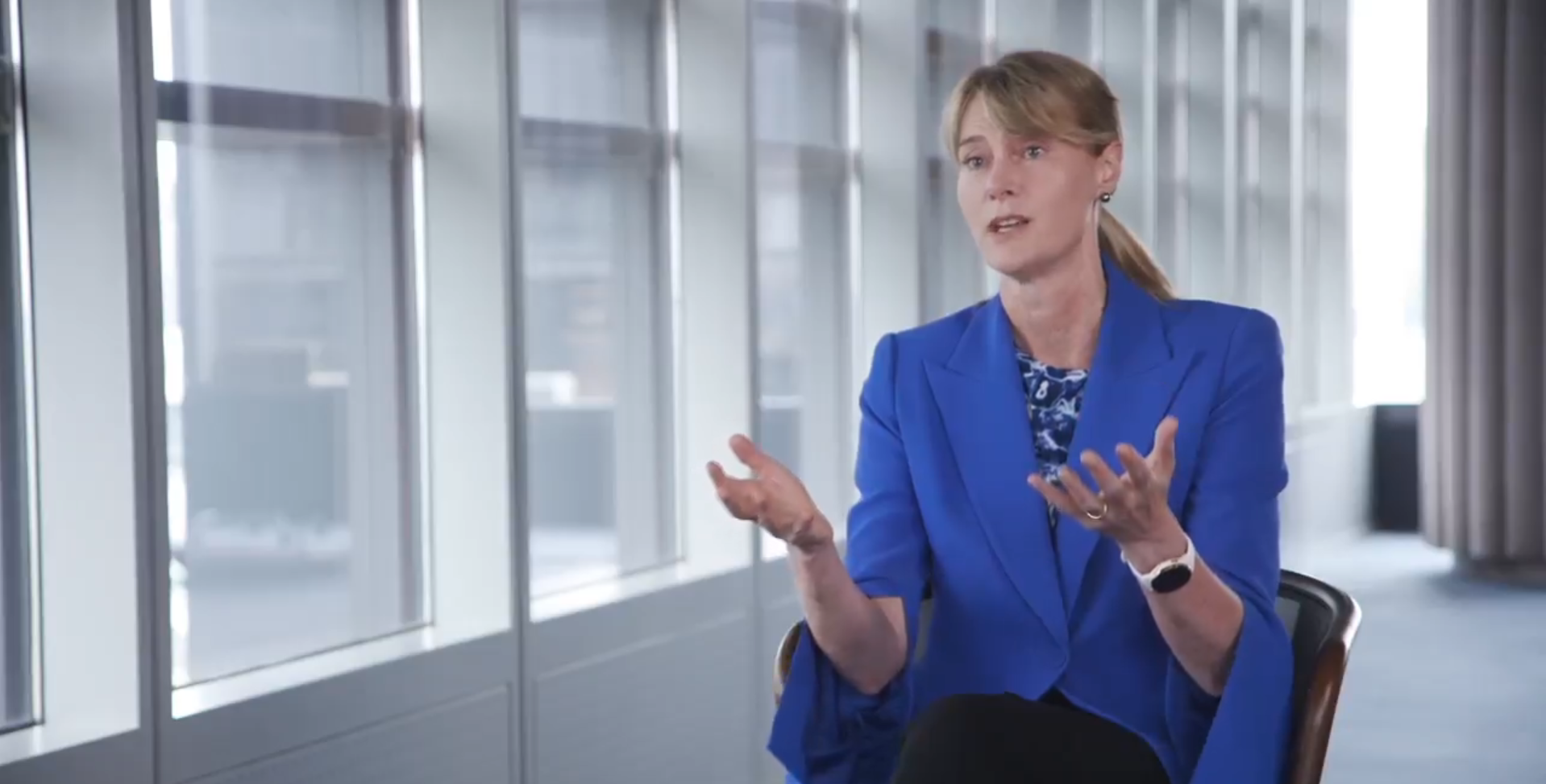 Image from ANZ's LinkedIn page. ANZ Group Executive Australia Retail, Maile Carnegie talking in an interview.