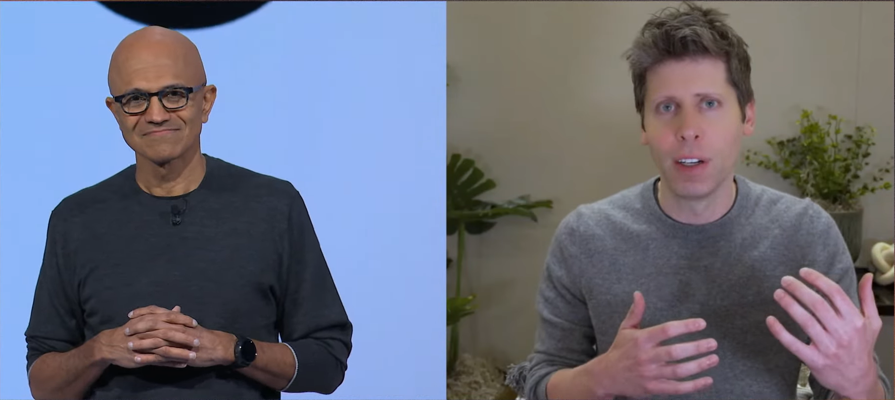 Microsoft CEO and OpenAI CEO speaking side by side during the keynote.