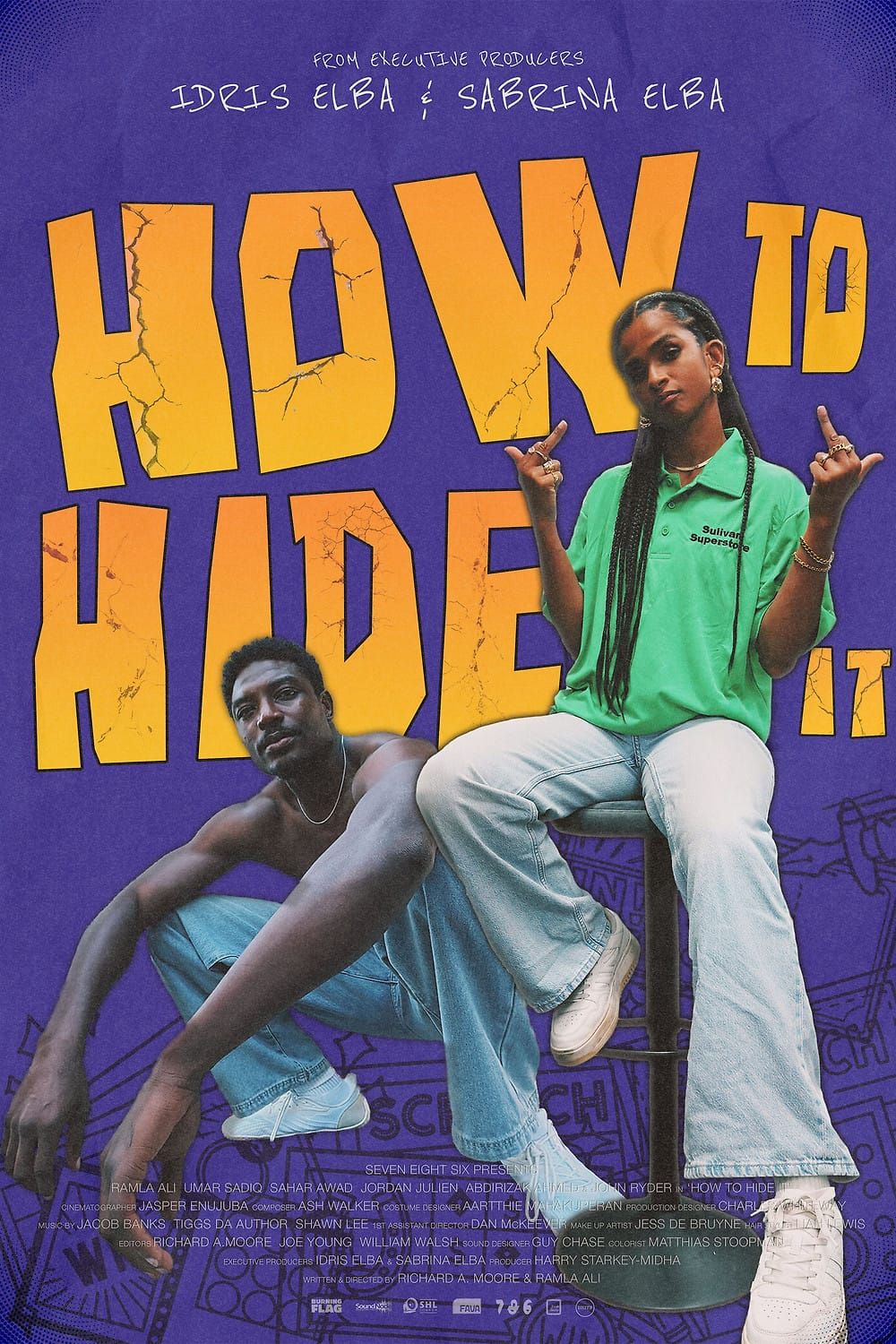 Ramla Ali and co-star on the purple poster for the short film How to Hide It