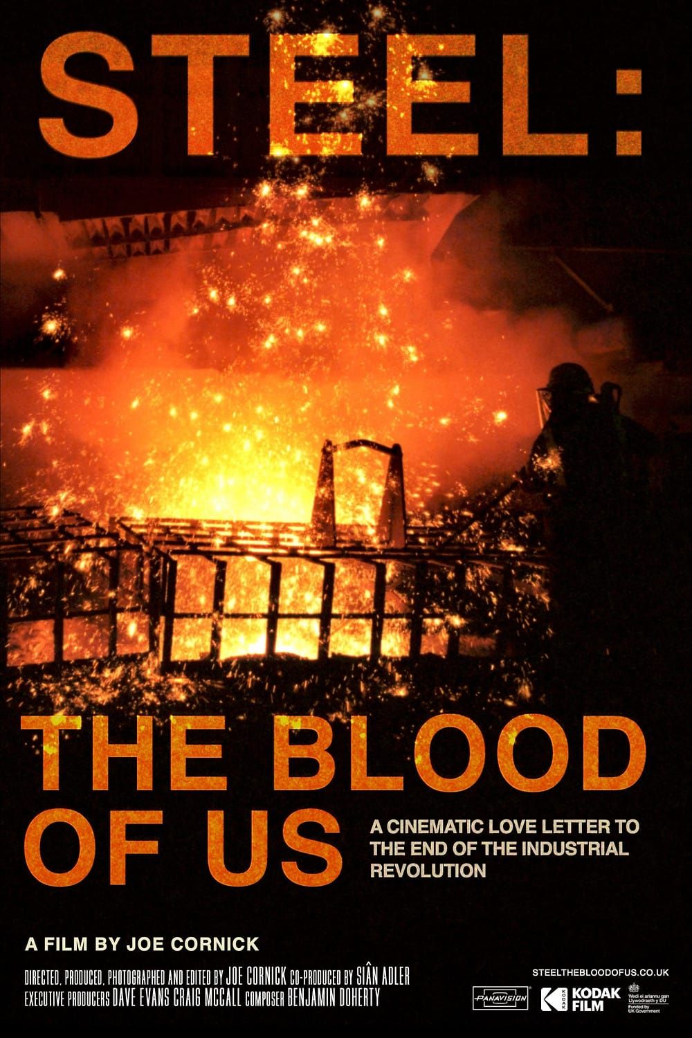 A steelworker silhouetted against molten sparks in Joe Cornick's documentary Steel: The Blood of Us