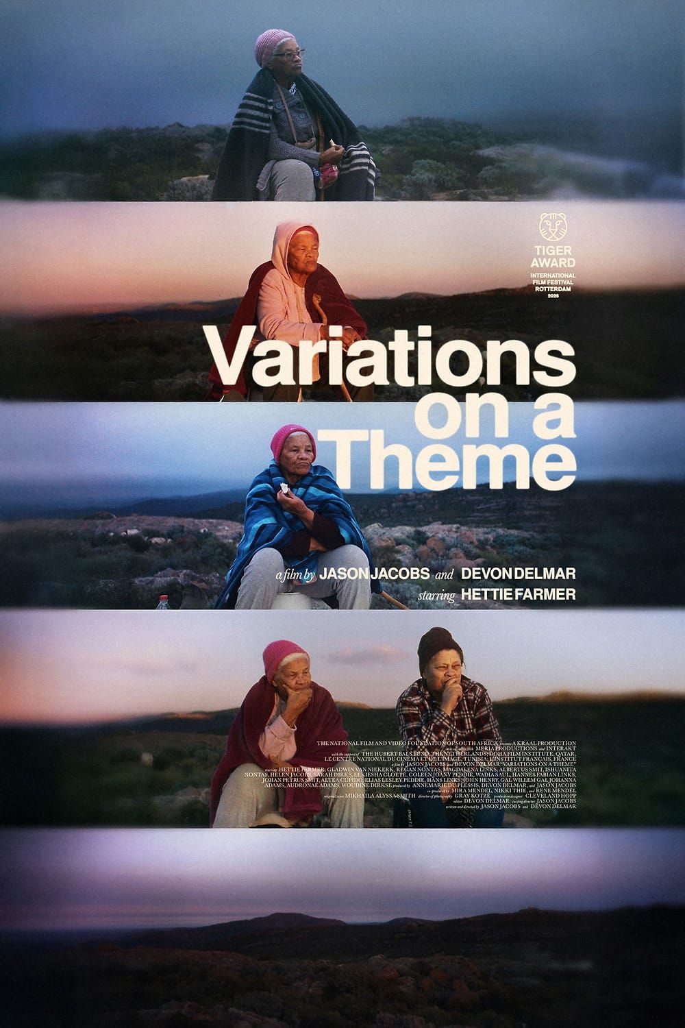 An elderly woman seated in the South African highlands at dusk, from the poster for Variations on a Theme