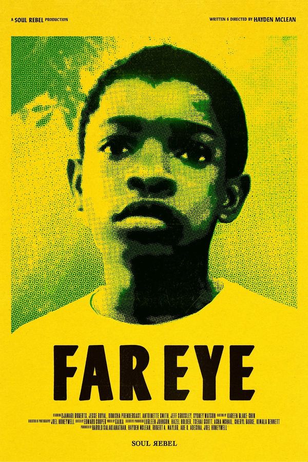 Djamari Roberts as Khalil on the green-and-yellow poster for Hayden McLean's short FarEye