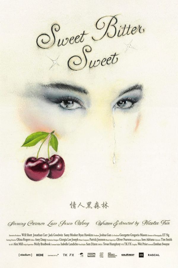 Illustrated poster for Nicolee Tsin's short Sweet Bitter Sweet, a crying face above two cherries